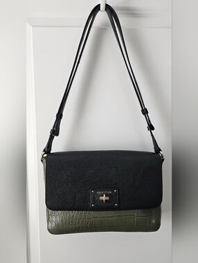 Cole Haan Black and Olive Green Leather Shoulder Bag